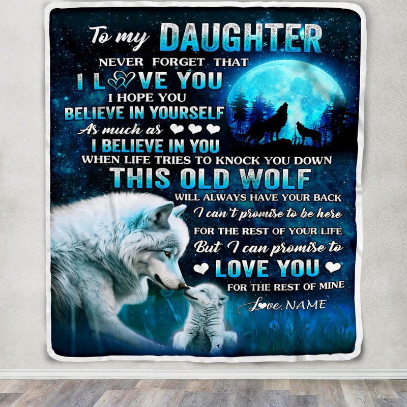 Personalized To My Daughter Blanket From Mom Dad Mother This Old Wolf Love Daughter Birthday Gifts Graduation Christmas Customized Bed Fleece Throw Blanket Blanket mockup 3 800x.jpg