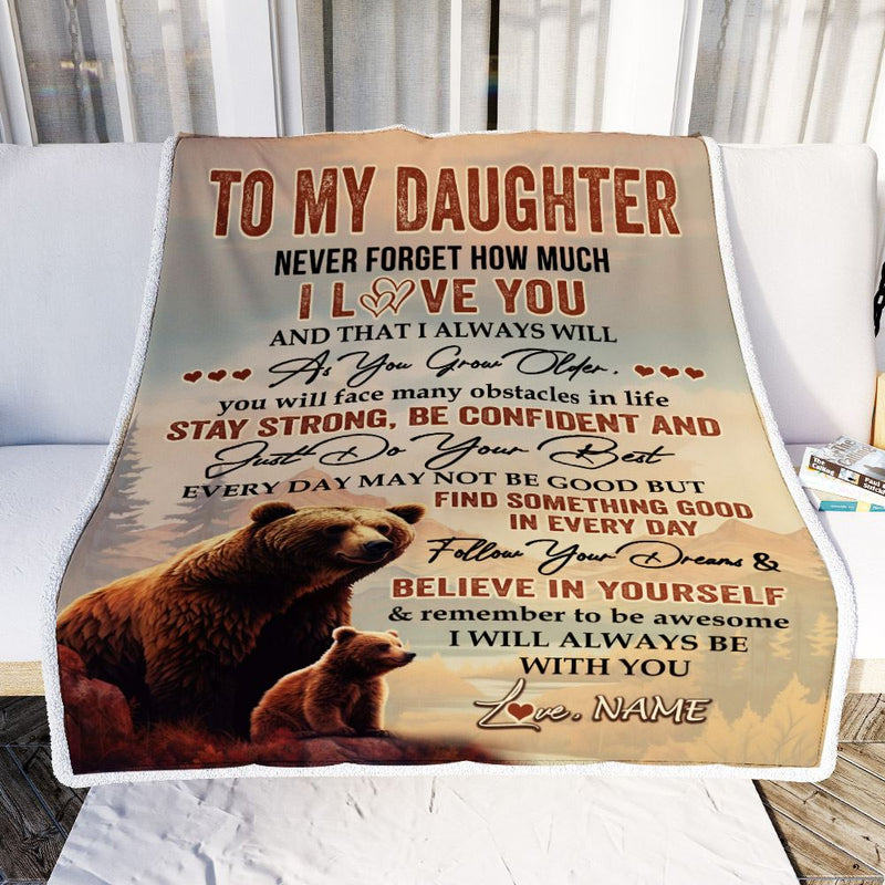 Personalized To My Daughter I Love You Forever Blanket From Mom Dad Mother Bear Daughter Birthday Gifts Graduation Christmas Customized Fleece Blanket Blanket mockup 2 800x.jpg