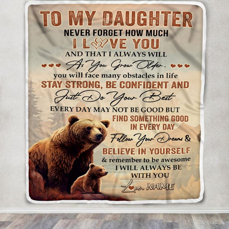 Personalized To My Daughter I Love You Forever Blanket From Mom Dad Mother Bear Daughter Birthday Gifts Graduation Christmas Customized Fleece Blanket Blanket mockup 3 800x.jpg