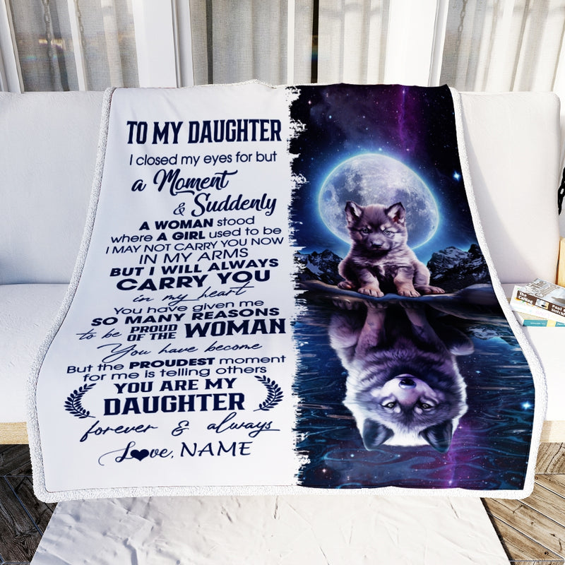 Personalized To My Daughter Blanket From Mom Dad I Close My Eyes Wolf Daughter Birthday Graduation Christmas Customized Gift Fleece Throw Blanket Blanket mockup 2 800x.jpg