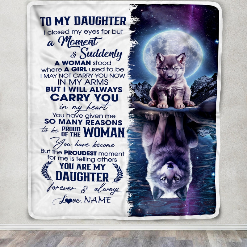 Personalized To My Daughter Blanket From Mom Dad I Close My Eyes Wolf Daughter Birthday Graduation Christmas Customized Gift Fleece Throw Blanket Blanket mockup 3 800x.jpg