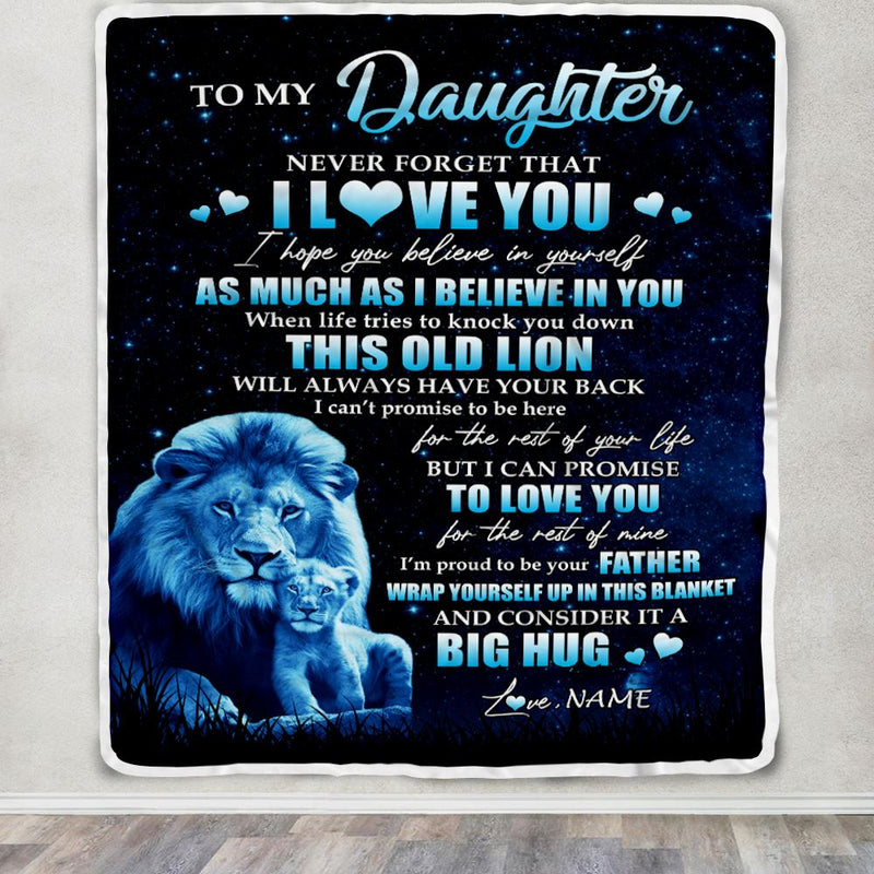 Personalized To My Daughter Lion Blanket From Dad Father Never Forget I Love You Daughter Birthday Graduation Christmas Customized Fleece Throw Blanket Blanket mockup 3 800x.jpg