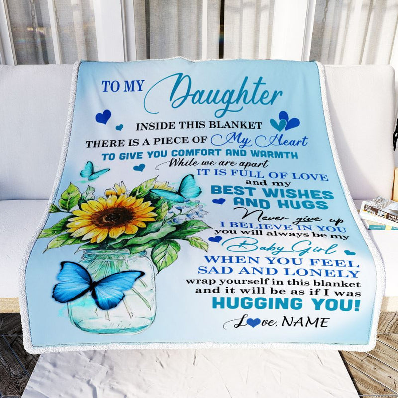 Personalized To My Daughter Blanket From Mom Mother Full Of Love Sunflower Butterfly Daughter Birthday Graduation Christmas Customized Fleece Blanket Blanket mockup 2 800x.jpg