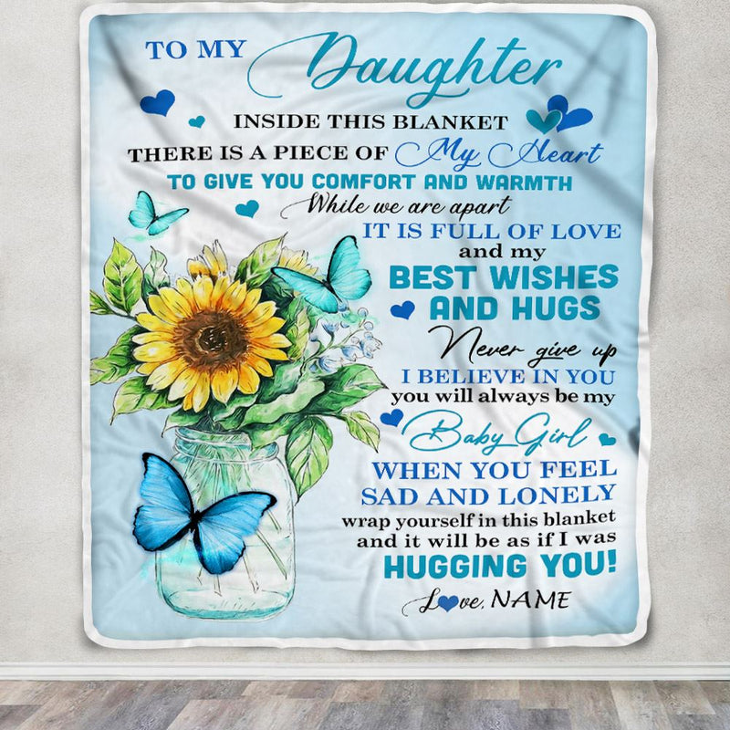 Personalized To My Daughter Blanket From Mom Mother Full Of Love Sunflower Butterfly Daughter Birthday Graduation Christmas Customized Fleece Blanket Blanket mockup 3 800x.jpg