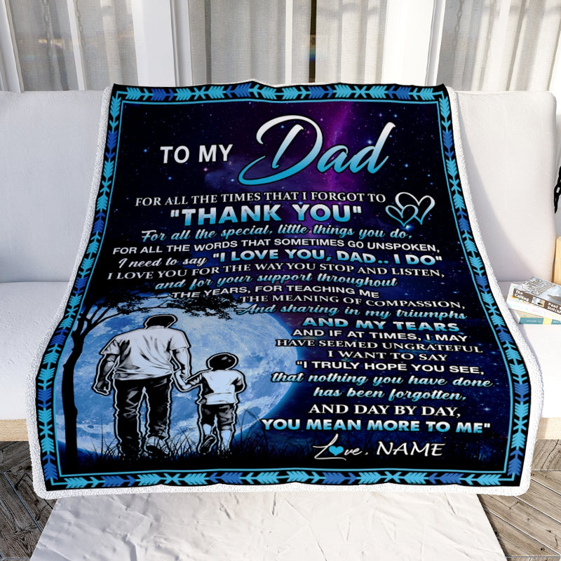 Personalized To My Dad Blanket From Son Thank You Day By Day Dad Birthday Fathers Day Thanksgiving Christmas Customized Bed Fleece Blanket Blanket mockup 2 800x.jpg