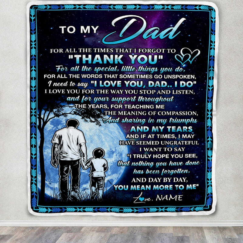 Personalized To My Dad Blanket From Son Thank You Day By Day Dad Birthday Fathers Day Thanksgiving Christmas Customized Bed Fleece Blanket Blanket mockup 3 800x.jpg