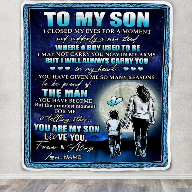 Personalized To My Son Blanket From Mom Mother I Closed My Eyes For A Moment Son Birthday Thanksgiving Graduation Christmas Customized Fleece Blanket Blanket mockup 3 800x.jpg