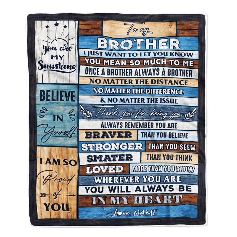 Personalized To My Brother Blanket From Sister Wood You Will Always Be In My Heart Brother Birthday Christmas Graduation Customized Bed Fleece Throw Blanket Blanket mockup 1 800x.jpg
