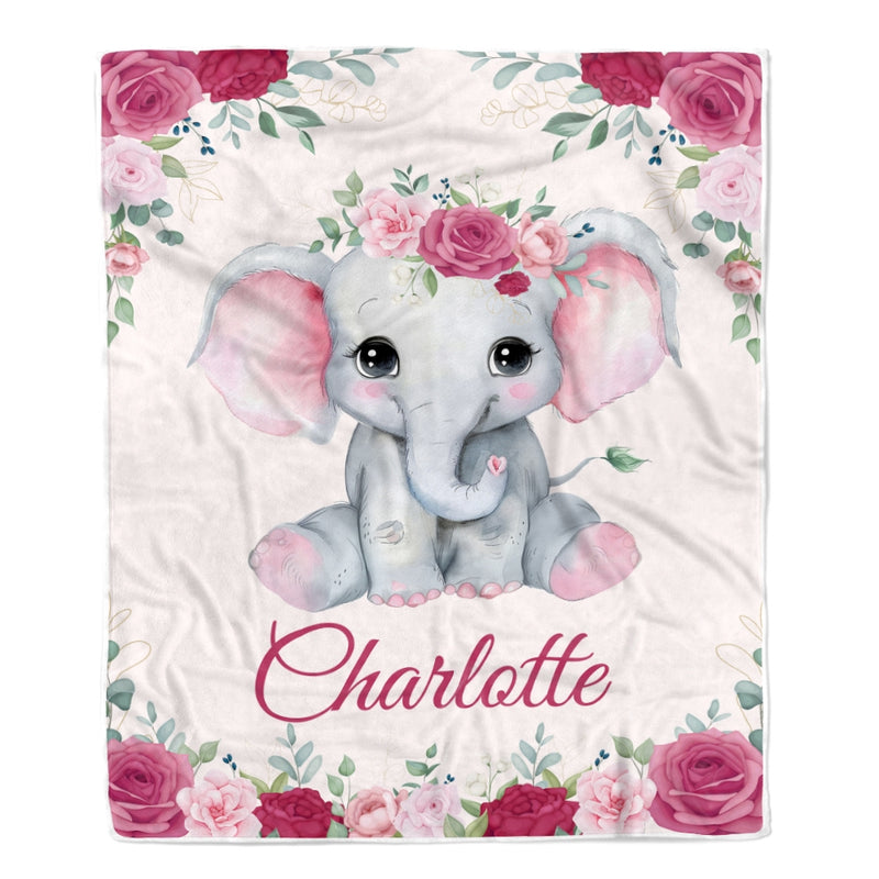 Personalized Elephant Baby Girl Blanket Custom Name Newborn Floral Girl Daughter Niece Granddaughter Birthday Christmas Customized Bed Fleece Throw Blanket Blanket mockup 1 800x.jpg