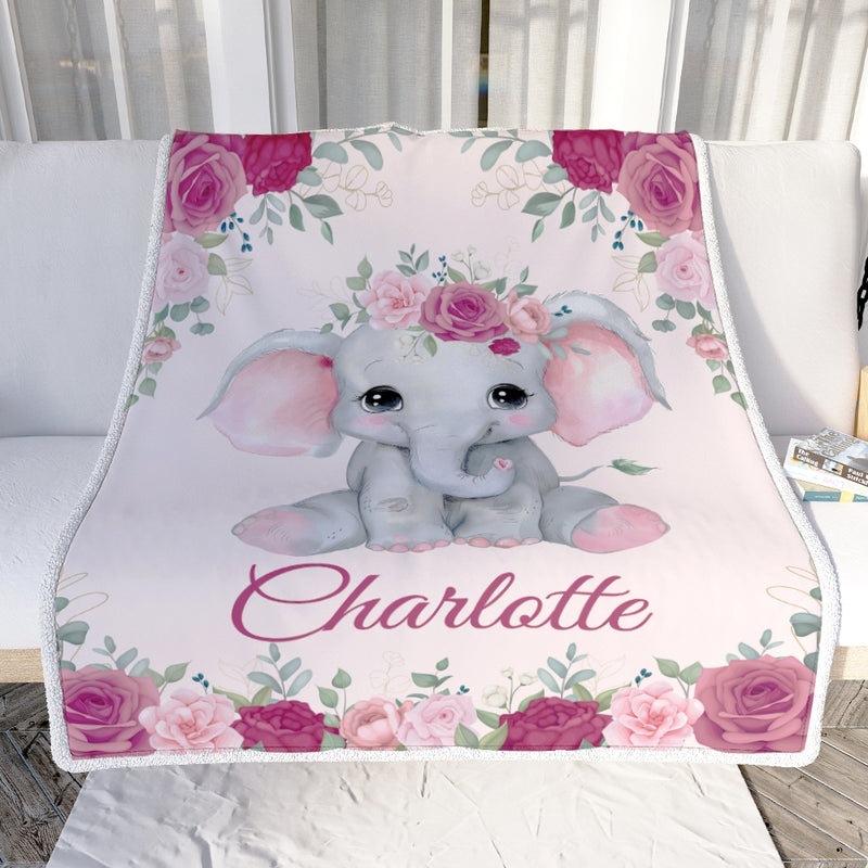Personalized Elephant Baby Girl Blanket Custom Name Newborn Floral Girl Daughter Niece Granddaughter Birthday Christmas Customized Bed Fleece Throw Blanket Blanket mockup 2 800x.jpg