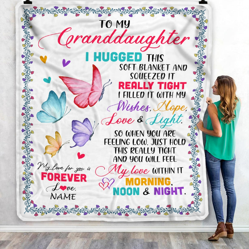 Personalized To My Granddaughter Blanket From Grandma Grandpa Butterfly I Huggest This Soft Blanket Granddaughter Birthday Christmas Bed Fleece Throw Blanket Blanket mockup 3 800x.jpg