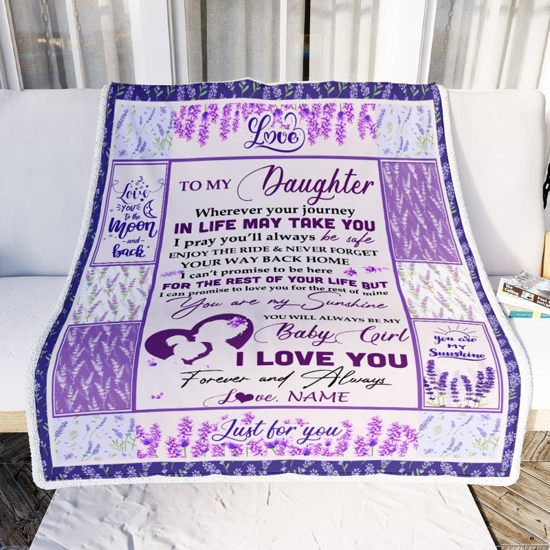 Personalized To My Daughter Blanket From Mom Dad Love You Are My Sunshine Flower Purple Daughter Birthday Christmas Thanksgiving Customized Fleece Blanket Blanket mockup 2 800x.jpg