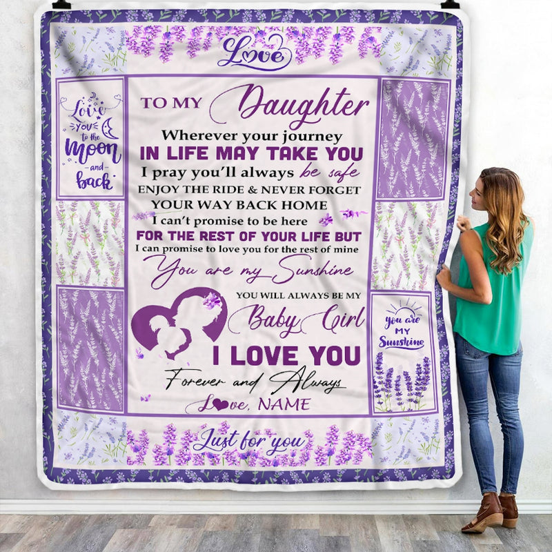 Personalized To My Daughter Blanket From Mom Dad Love You Are My Sunshine Flower Purple Daughter Birthday Christmas Thanksgiving Customized Fleece Blanket Blanket mockup 1 800x.jpg