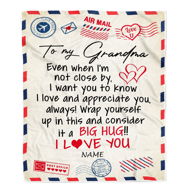 Personalized Grandma Blanket From Grandkids I Love You Hugs Air Mail Letter Grandma Birthday Mothers Day Christmas Customized Fleece Blanket Blanket mockup 1 800x.jpg