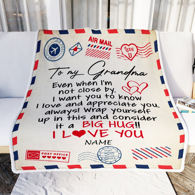 Personalized Grandma Blanket From Grandkids I Love You Hugs Air Mail Letter Grandma Birthday Mothers Day Christmas Customized Fleece Blanket Blanket mockup 2 800x.jpg