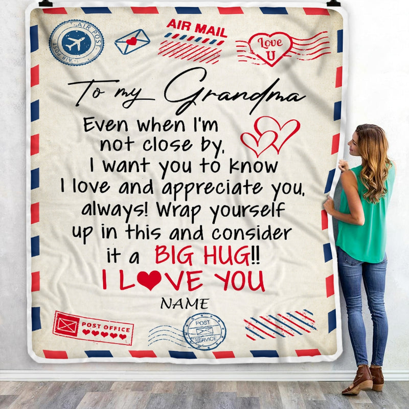 Personalized Grandma Blanket From Grandkids I Love You Hugs Air Mail Letter Grandma Birthday Mothers Day Christmas Customized Fleece Blanket Blanket mockup 3 800x.jpg