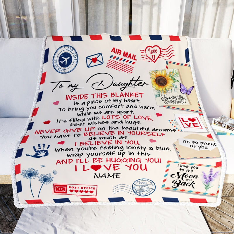 Personalized To My Daughter Blanket From Mom Dad You Are My Sunshine Air Mail Letter Daughter Birthday Christmas Graduation Customized Fleece Blanket Blanket mockup 2 800x.jpg
