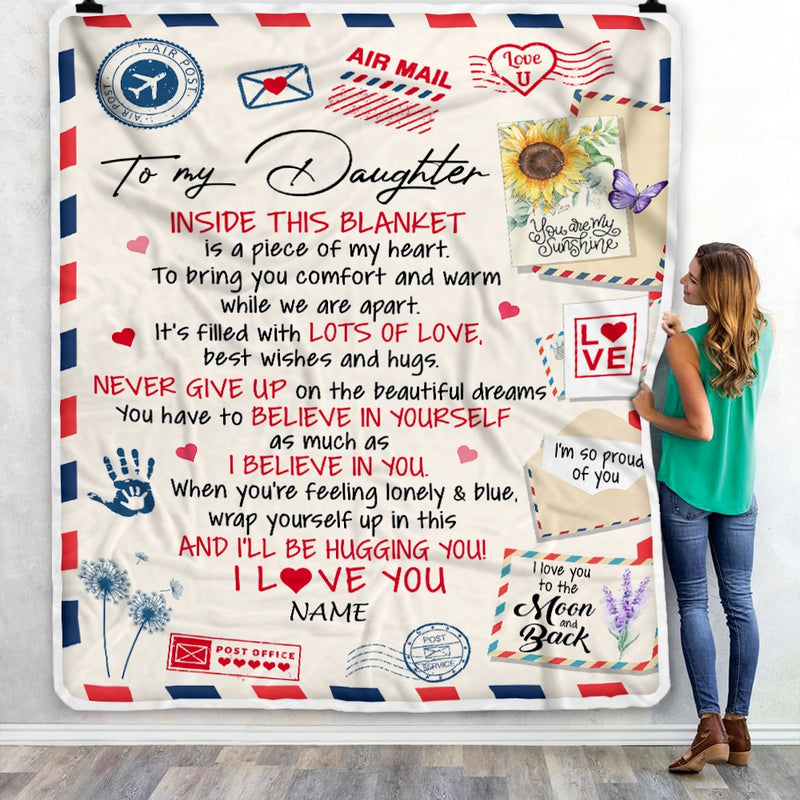 Personalized To My Daughter Blanket From Mom Dad You Are My Sunshine Air Mail Letter Daughter Birthday Christmas Graduation Customized Fleece Blanket Blanket mockup 3 800x.jpg