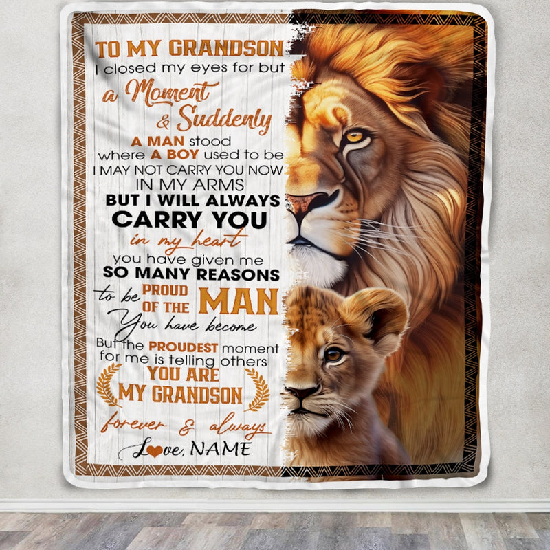 Personalized To My Grandson Lion Blanket From Grandma Nana Grandpa I Closed My Eyes Great Grandson Birthday Christmas Graduation Customized Fleece Blanket Blanket mockup 3 800x.jpg