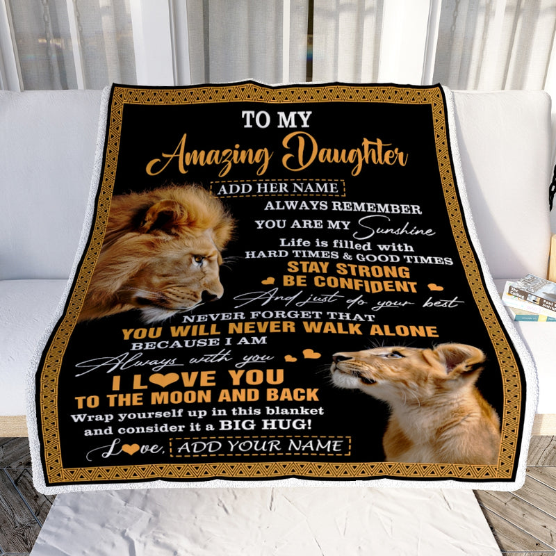 Personalized To My Amazing Daughter Blanket From Dad Father Lion It A Big Hug Daughter Birthday Gifts Graduation Christmas Customized Fleece Throw Blanket Blanket mockup 2 800x.jpg