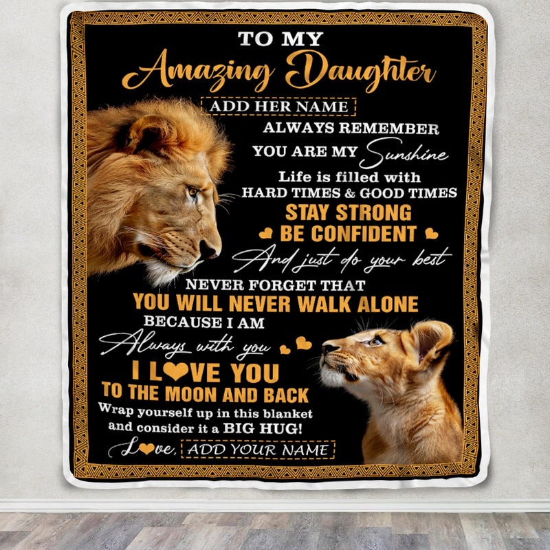 Personalized To My Amazing Daughter Blanket From Dad Father Lion It A Big Hug Daughter Birthday Gifts Graduation Christmas Customized Fleece Throw Blanket Blanket mockup 3 800x.jpg