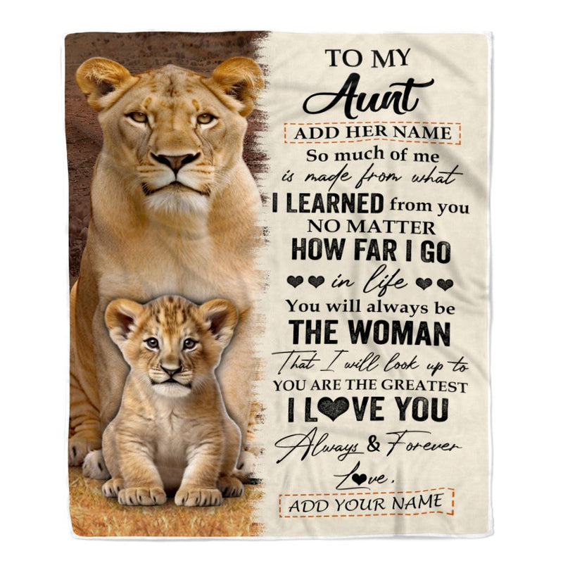 Personalized To My Aunt Blanket From Niece Nephew You Are The Greatest Lion Aunt Birthday Gifts Mothers Day Christmas Customized Travel Fleece Blanket Blanket mockup 1 800x.jpg