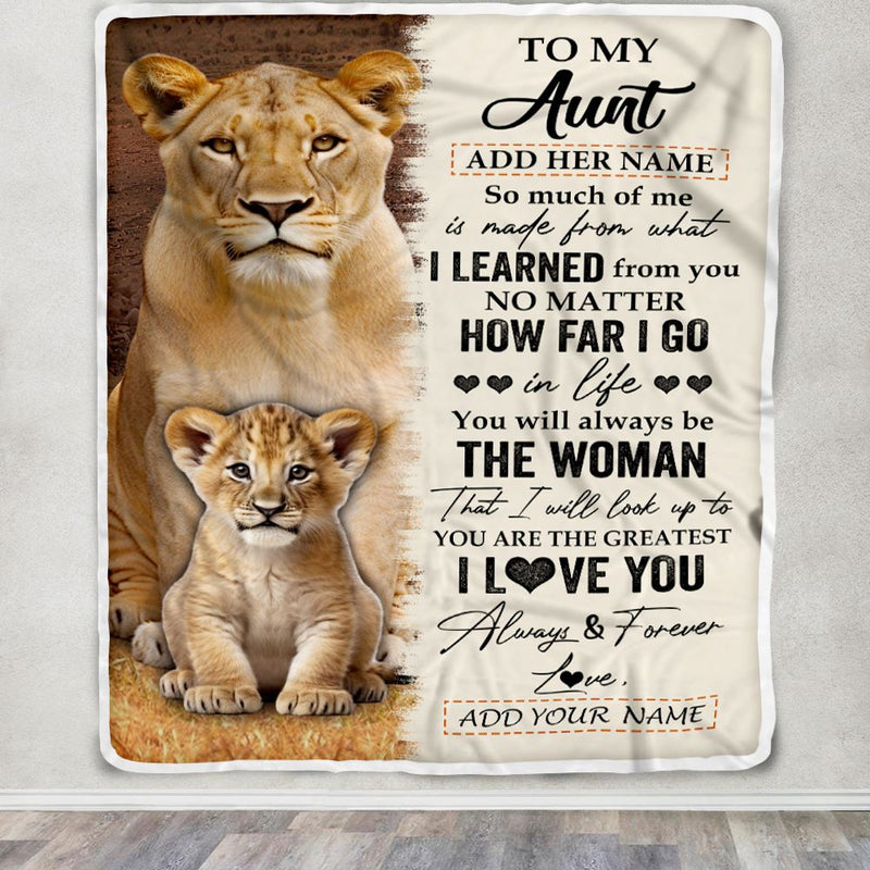 Personalized To My Aunt Blanket From Niece Nephew You Are The Greatest Lion Aunt Birthday Gifts Mothers Day Christmas Customized Travel Fleece Blanket Blanket mockup 3 800x.jpg