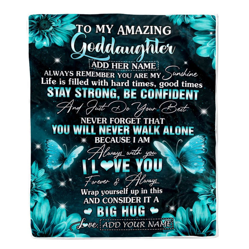 Personalized To My Amazing Goddaughter Butterfly Blanket From Godmother My Sunshine Goddaughter Birthday Gifts Graduation Christmas Customized Fleece Blanket Blanket mockup 1 800x.jpg