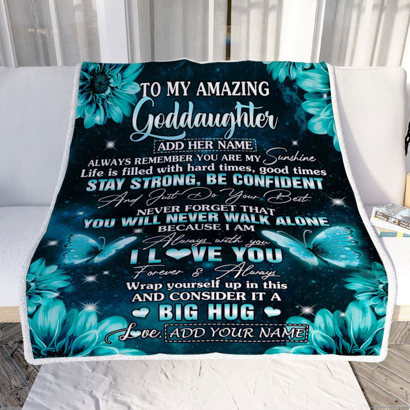 Personalized To My Amazing Goddaughter Butterfly Blanket From Godmother My Sunshine Goddaughter Birthday Gifts Graduation Christmas Customized Fleece Blanket Blanket mockup 2 800x.jpg