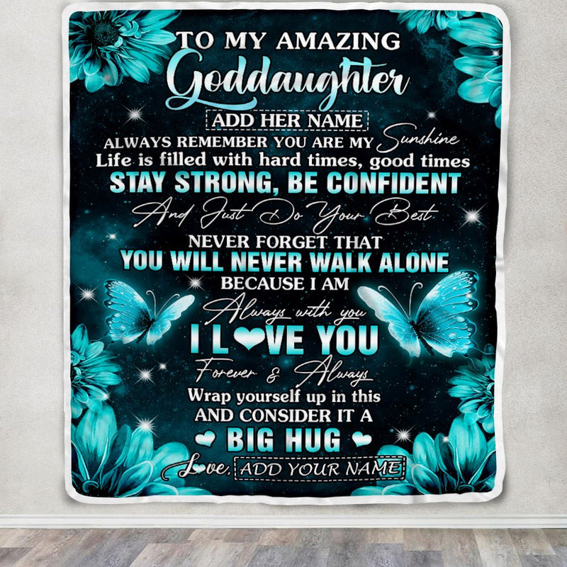 Personalized To My Amazing Goddaughter Butterfly Blanket From Godmother My Sunshine Goddaughter Birthday Gifts Graduation Christmas Customized Fleece Blanket Blanket mockup 3 800x.jpg