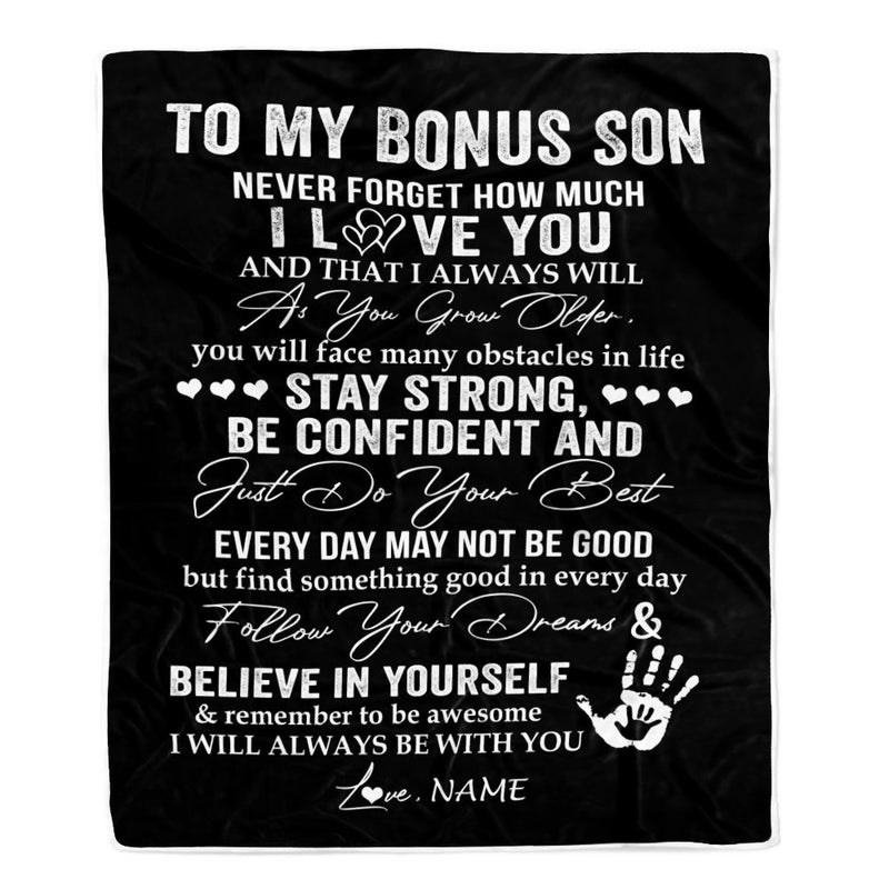 Personalized To My Bonus Son Blanket I Love You Forever From Stepmom Stepdad Stepson Birthday Christmas Thanksgiving Graduation Customized Fleece Blanket Blanket mockup 1 800x.jpg