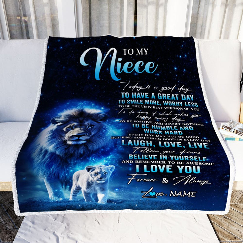Personalized To My Niece Lion Blanket From Uncle Today Is A Good Day Niece Gifts Birthday Graduation Christmas Customized Bed Fleece Throw Blanket Blanket mockup 2 800x.jpg