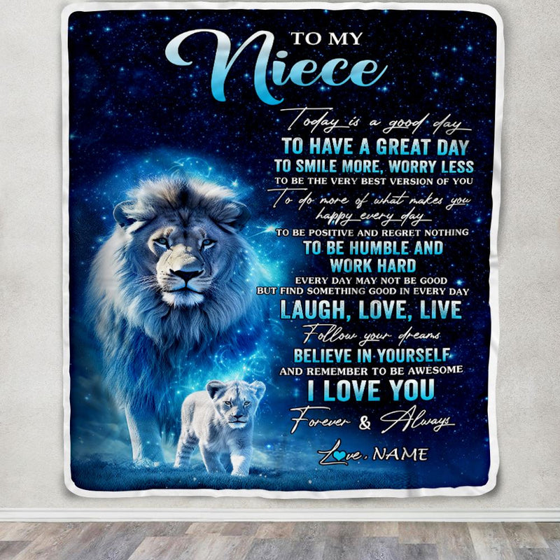 Personalized To My Niece Lion Blanket From Uncle Today Is A Good Day Niece Gifts Birthday Graduation Christmas Customized Bed Fleece Throw Blanket Blanket mockup 3 800x.jpg