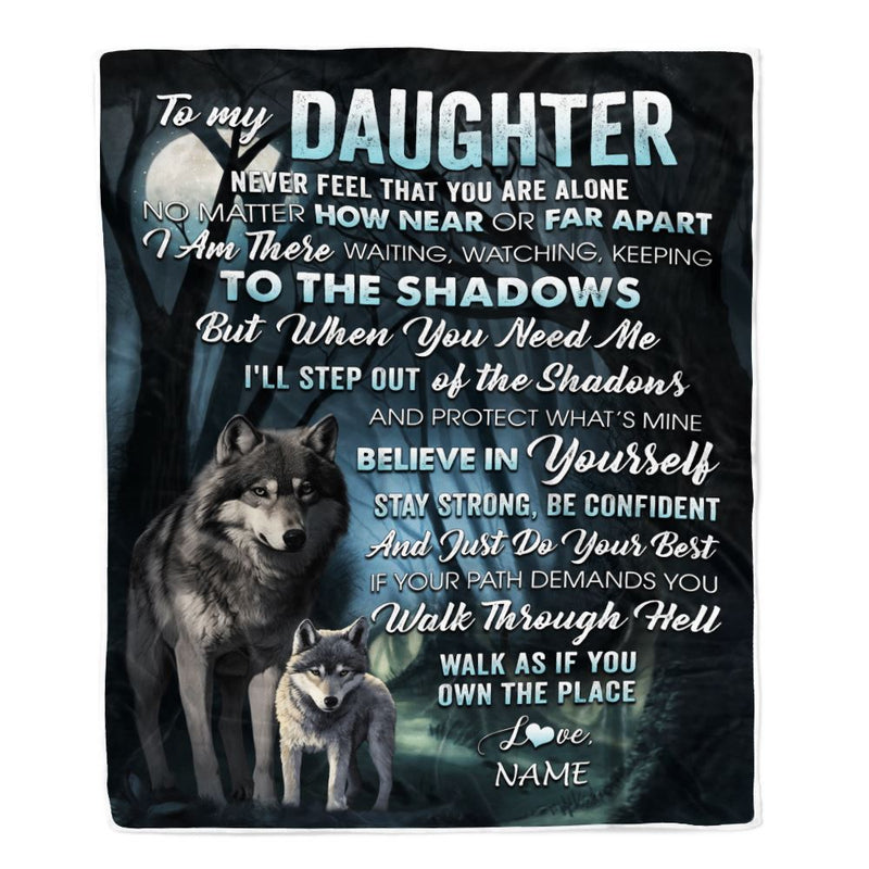 Personalized To My Daughter Blanket From Mom Dad Never Feel That You Are Alone Wolf Daughter Birthday Graduation Christmas Customized Gift Fleece Throw Blanket Blanket mockup 1 800x.jpg