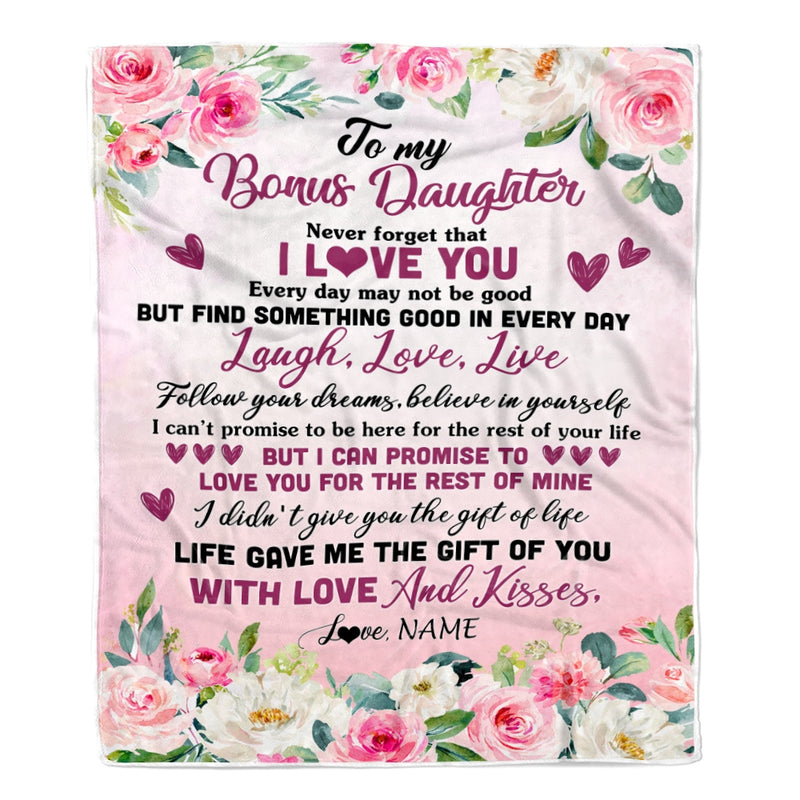 Personalized To My Bonus Daughter Blanket From Mom Never Forget I Love You Flower Stepdaughter Birthday Graduation Christmas Customized Bed Fleece Blanket Blanket mockup 1 800x.jpg