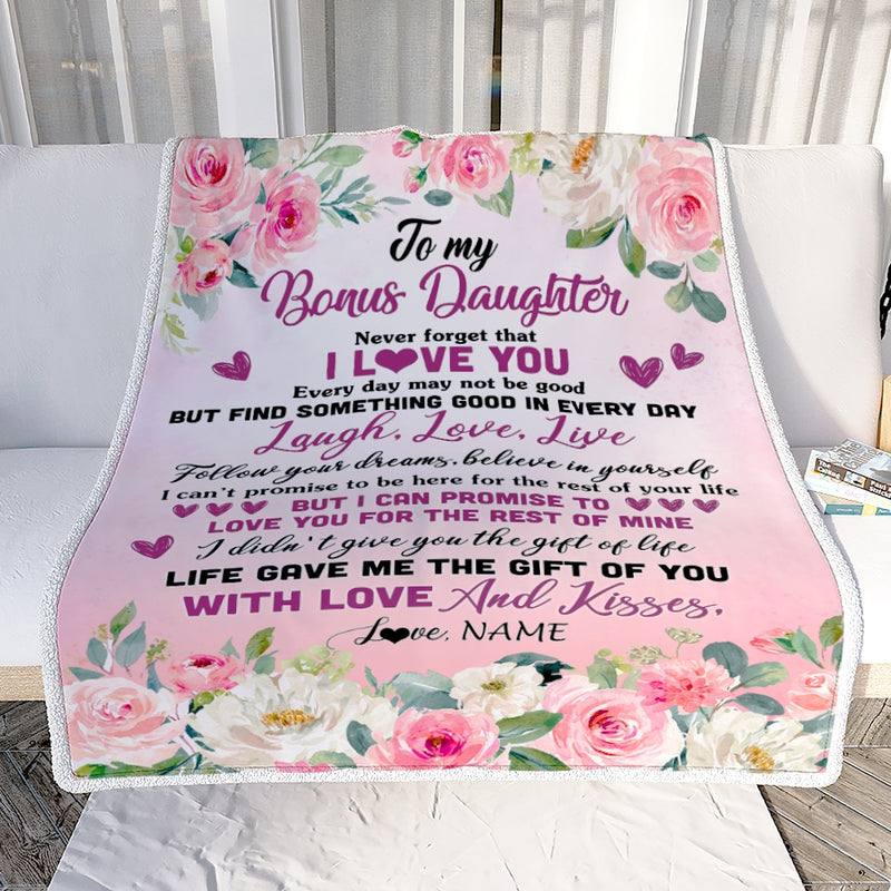 Personalized To My Bonus Daughter Blanket From Mom Never Forget I Love You Flower Stepdaughter Birthday Graduation Christmas Customized Bed Fleece Blanket Blanket mockup 2 800x.jpg