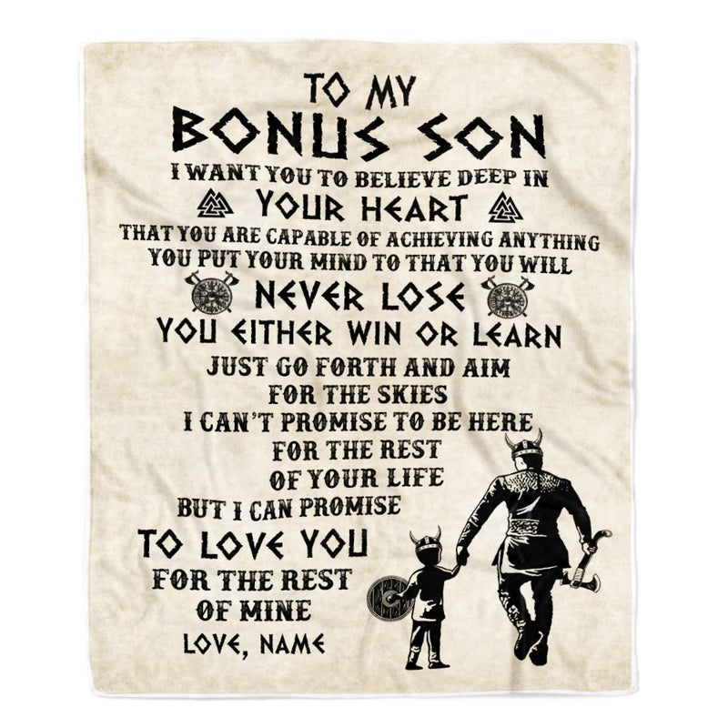 Personalized To My Bonus Son Blanket From Step Dad You Will Never Lose Viking Stepson Birthday Graduation Christmas Customized Fleece Blanket Blanket mockup 1 800x.jpg
