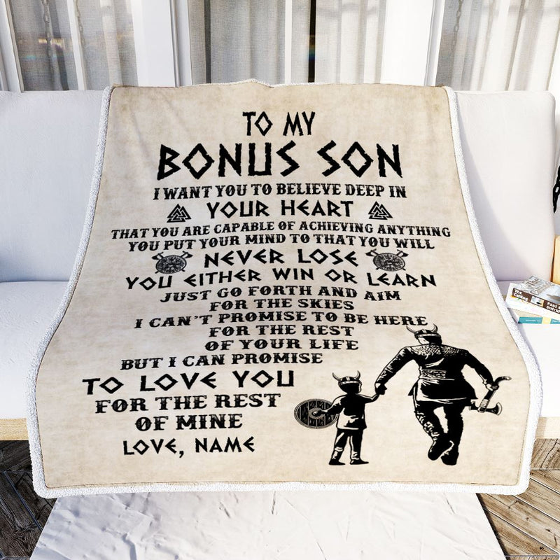 Personalized To My Bonus Son Blanket From Step Dad You Will Never Lose Viking Stepson Birthday Graduation Christmas Customized Fleece Blanket Blanket mockup 2 800x.jpg