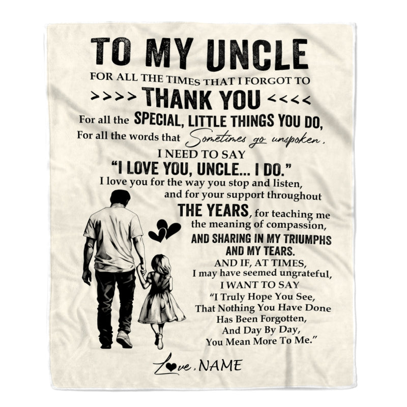 Personalized To My Uncle Blanket From Niece For All The Times That I Forgot To Thank You Uncle Birthday Mothers Day Christmas Customized Fleece Blanket Blanket mockup 1 800x.jpg