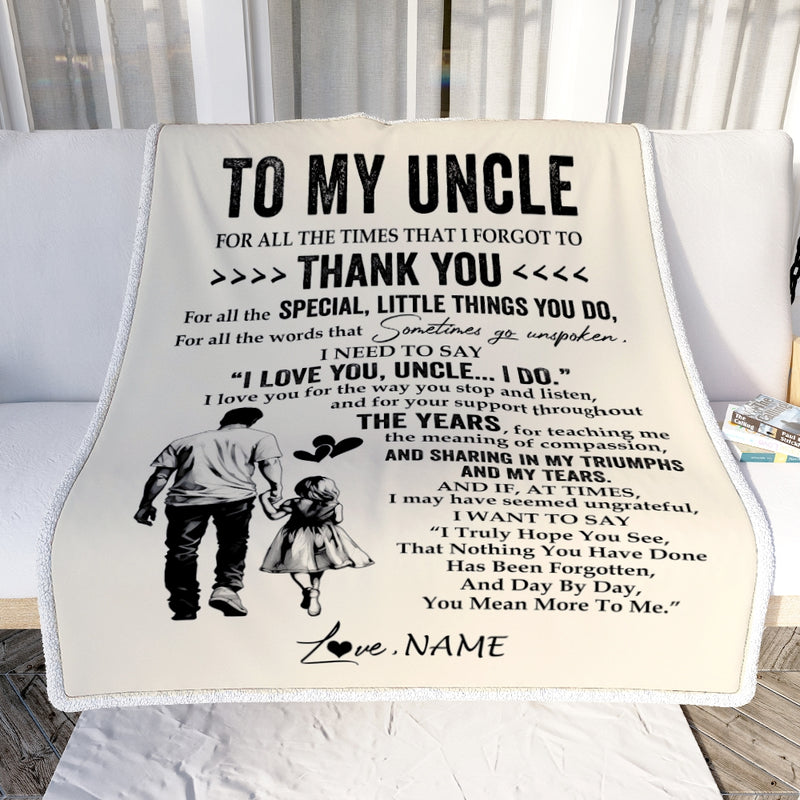 Personalized To My Uncle Blanket From Niece For All The Times That I Forgot To Thank You Uncle Birthday Mothers Day Christmas Customized Fleece Blanket Blanket mockup 2 800x.jpg