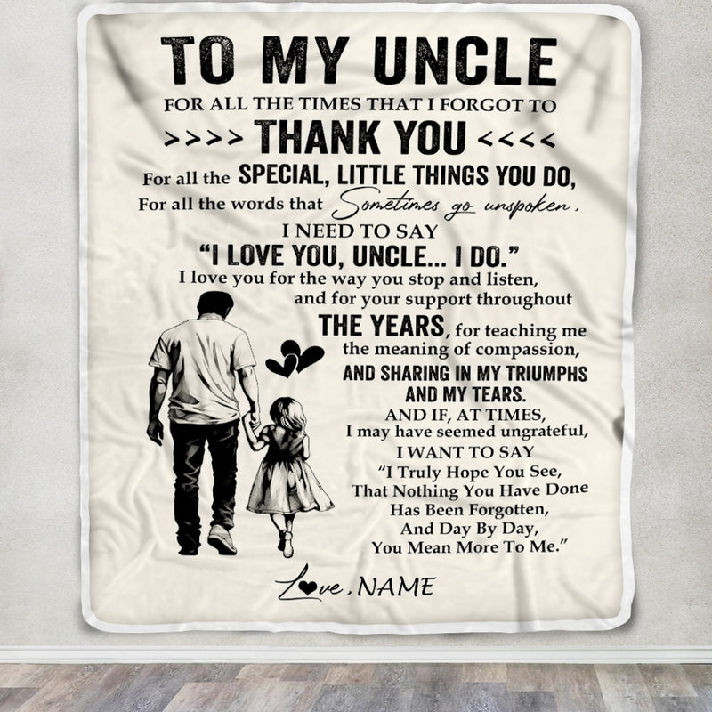 Personalized To My Uncle Blanket From Niece For All The Times That I Forgot To Thank You Uncle Birthday Mothers Day Christmas Customized Fleece Blanket Blanket mockup 3 800x.jpg