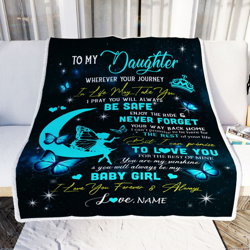 Personalized To My Daughter Blanket From Mom Dad Father Fairy Silhouette Fantasy Moon Daughter Birthday Graduation Christmas Customized Fleece Throw Blanket Blanket mockup 2 800x.jpg