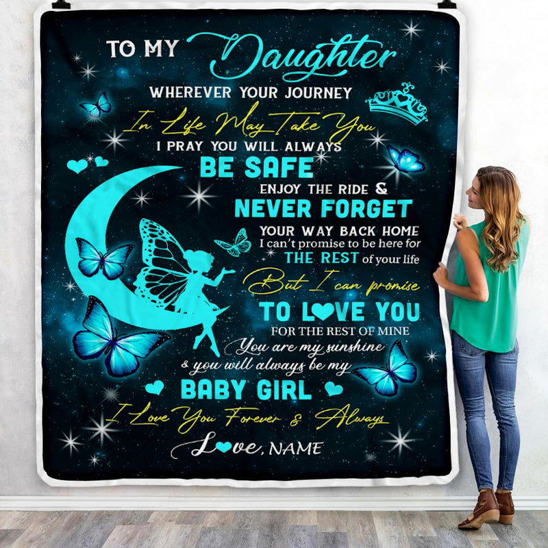 Personalized To My Daughter Blanket From Mom Dad Father Fairy Silhouette Fantasy Moon Daughter Birthday Graduation Christmas Customized Fleece Throw Blanket Blanket mockup 3 800x.jpg
