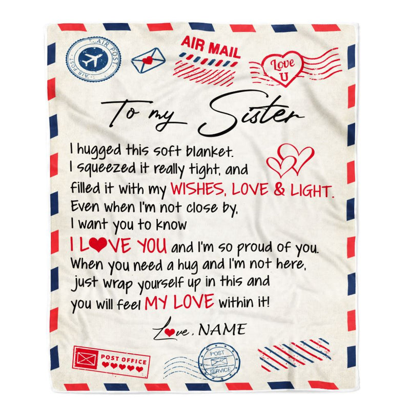 Personalized To My Sister Blanket From Brother Air Mail Letter I Love You Sister Birthday Christmas Thanksgiving Customized Fleece Throw Blanket Blanket mockup 1 800x.jpg