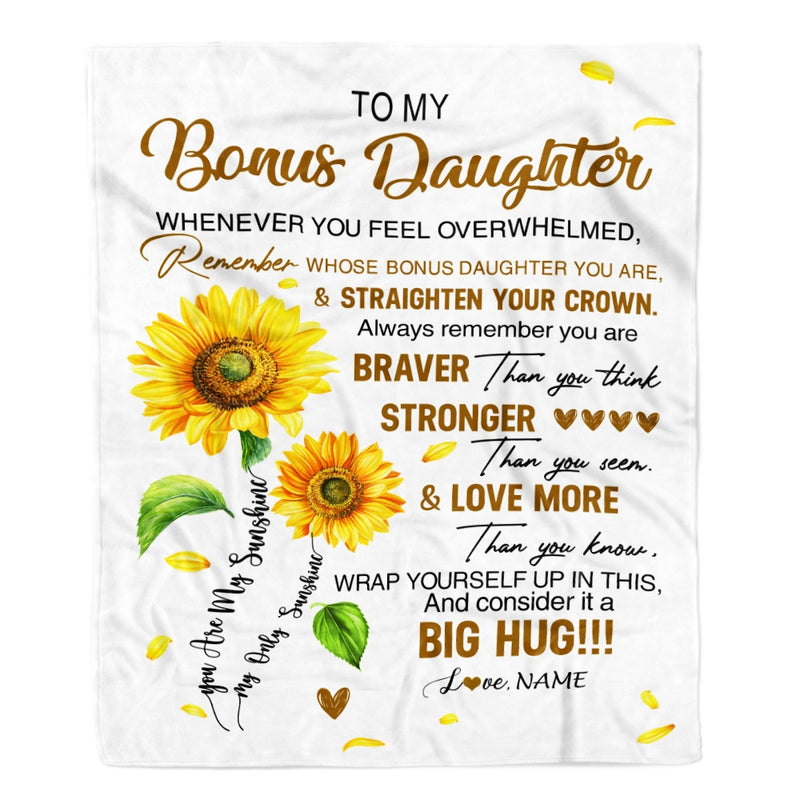 Personalized To My Bonus Daughter Blanket From Mom Whenever You Fell Overwhelmed Sunflower Stepdaughter Birthday Christmas Customized Bedding Fleece Blanket Blanket mockup 1 800x.jpg
