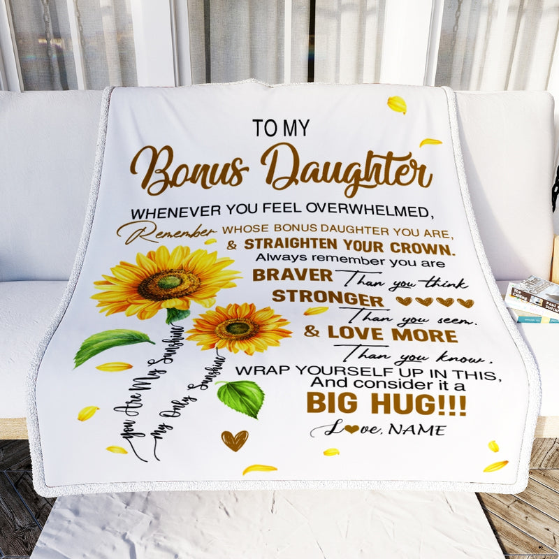 Personalized To My Bonus Daughter Blanket From Mom Whenever You Fell Overwhelmed Sunflower Stepdaughter Birthday Christmas Customized Bedding Fleece Blanket Blanket mockup 2 800x.jpg