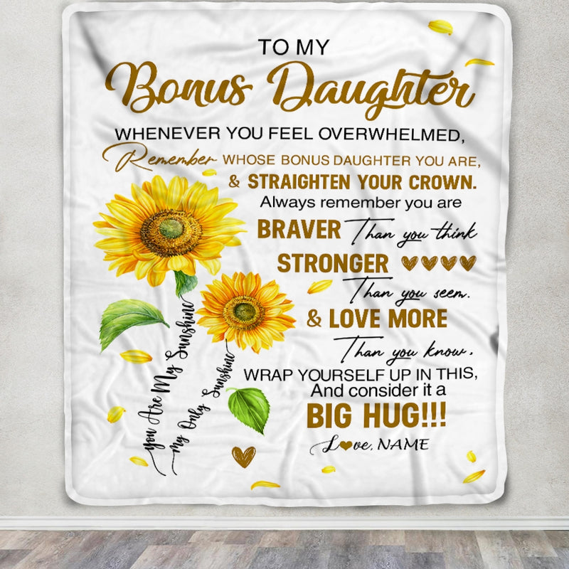 Personalized To My Bonus Daughter Blanket From Mom Whenever You Fell Overwhelmed Sunflower Stepdaughter Birthday Christmas Customized Bedding Fleece Blanket Blanket mockup 3 625ed798 800x.jpg