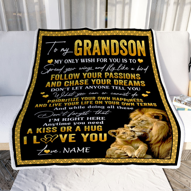 Personalized To My Grandson Blanket From Papa Grandpa Lion My Only Wish For You Grandson Birthday Graduation Christmas Customized Bed Fleece Throw Blanket Blanket mockup 2 800x.jpg