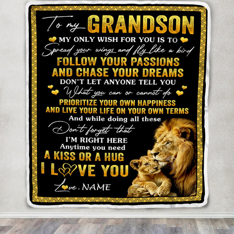 Personalized To My Grandson Blanket From Papa Grandpa Lion My Only Wish For You Grandson Birthday Graduation Christmas Customized Bed Fleece Throw Blanket Blanket mockup 3 800x.jpg