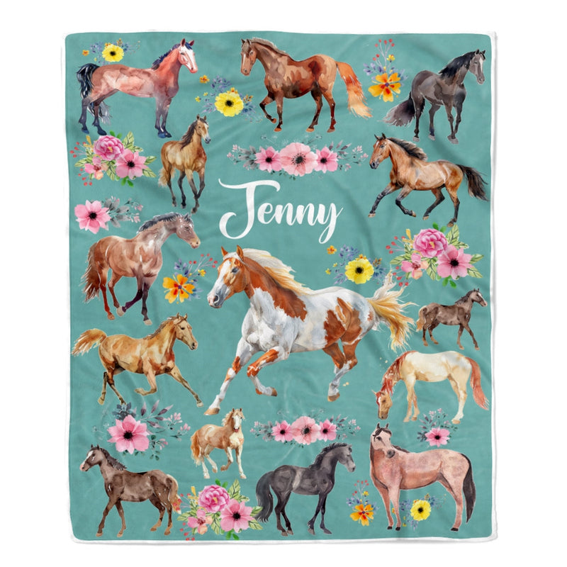 Personalized Horse Blanket For Girl Kid Women Horses Floral Flower For Daughter Niece Granddaughter Birthday Christmas Customized Bed Fleece Throw Blanket Blanket mockup 1 800x.jpg